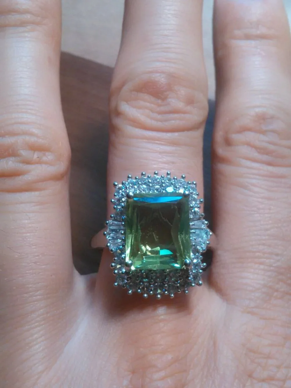Green Triplet Quartz Natural White Zircon Accent Sterling Silver Ring (Size 10)